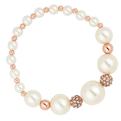 Rose gold ball and cream pearl stretch bracelet